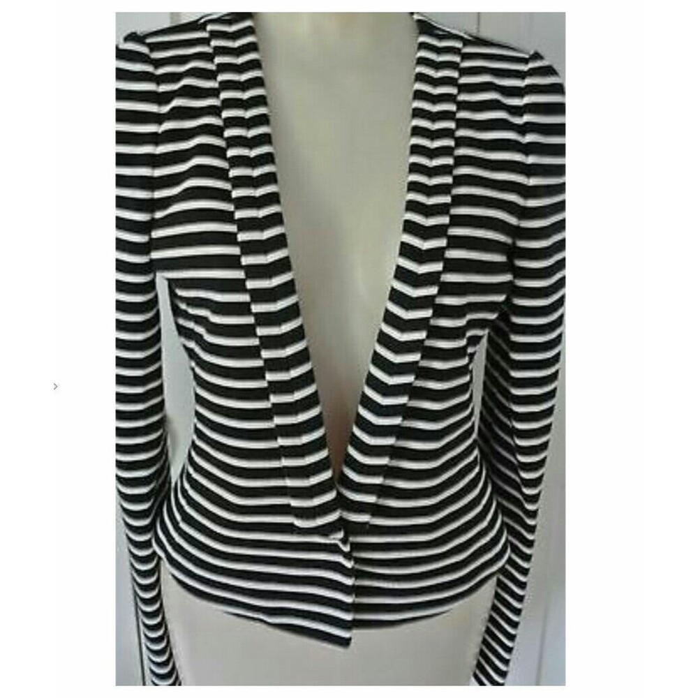BCBGMaxazria Hendricks Black White Striped Blazer Jacket Size L